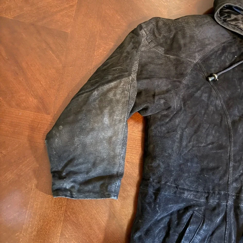 Vintage Wilsons Leather Black‎ Hooded Parka Jacket Mens Medium 90s